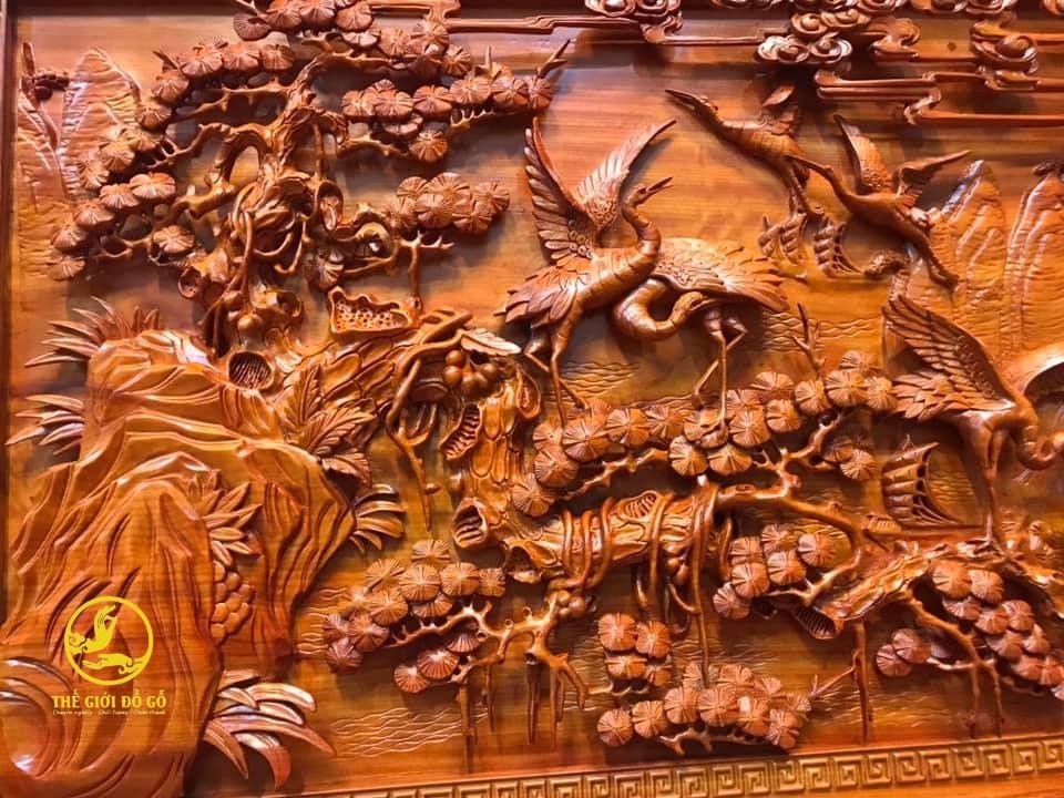 Tranh gỗ cửu hạc vườn tùng